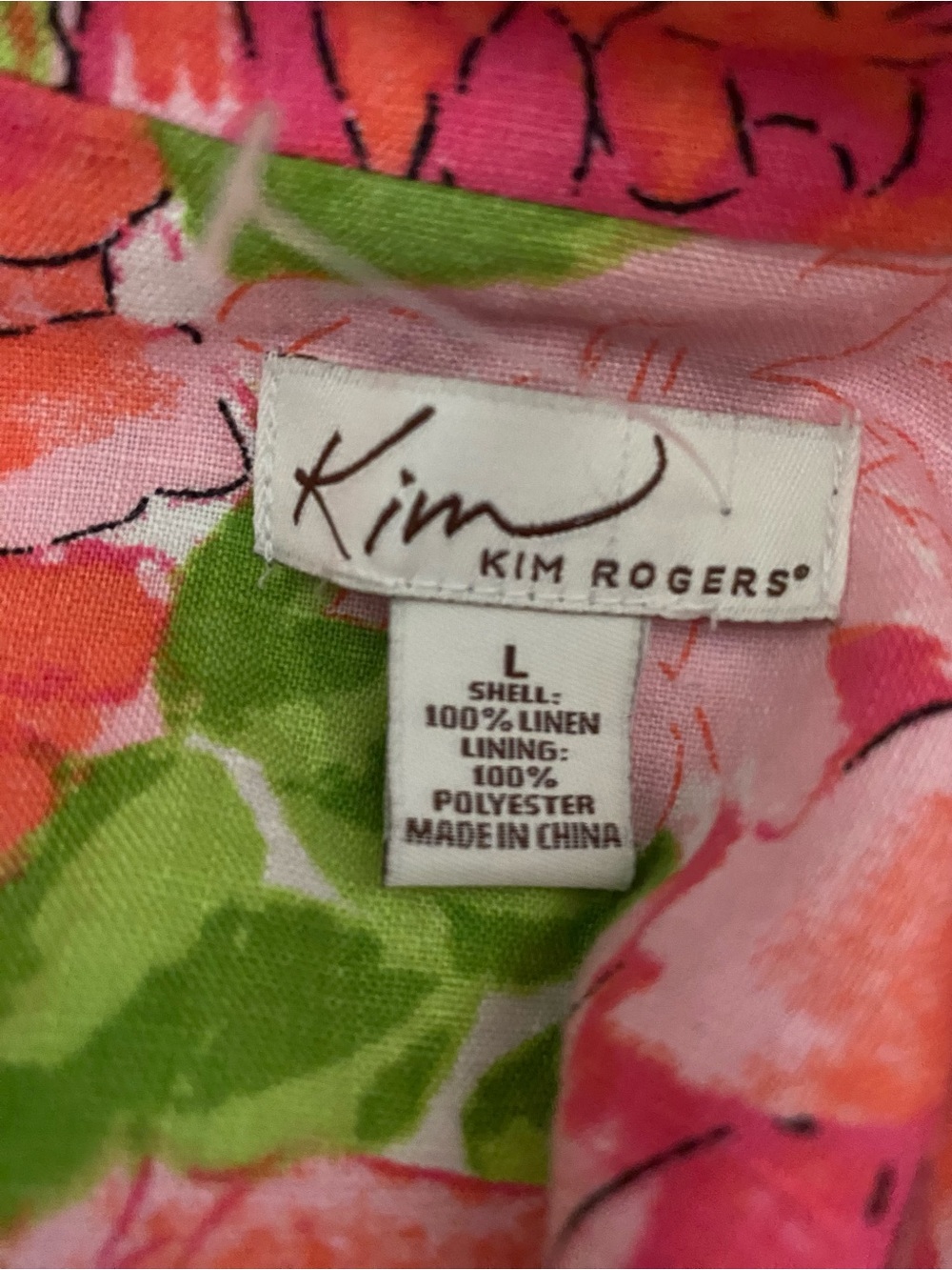Vintage Kim Rogers Linen two-piece skirt suit set pink green floral size Large - Picture 7 of 8